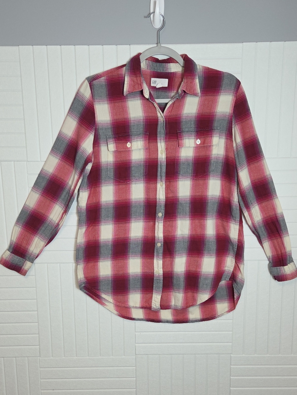 GAP 100% Cotton Boyfriend Fit Pink Flannel Shirt Size S - Picture 1 of 9